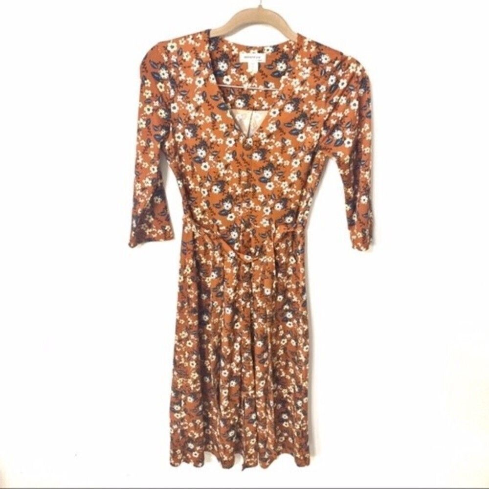 MONTEAU dress womens brunt orange floral tie wrap dress small
